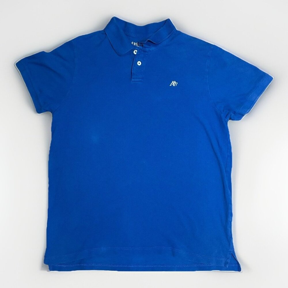 Aeropostale Polo Shirt Men’s 2XL Blue A87 Cotton Y2K Short Sleeve Collared